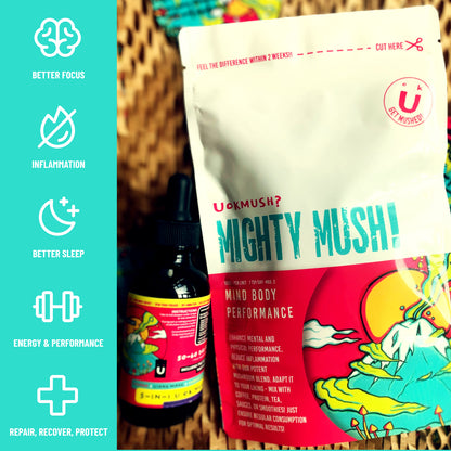 5️⃣🍄 U OK MUSH? 5 IN 1 Liquid 💧 & Powder🧂 Bundle: Chaga, Cordyceps, Lion's Mane, Turkey Tail & Reishi Mushroom Supplements