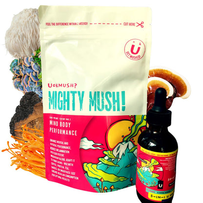 5️⃣🍄 U OK MUSH? 5 IN 1 Liquid 💧 & Powder🧂 Bundle: Chaga, Cordyceps, Lion's Mane, Turkey Tail & Reishi Mushroom Supplements